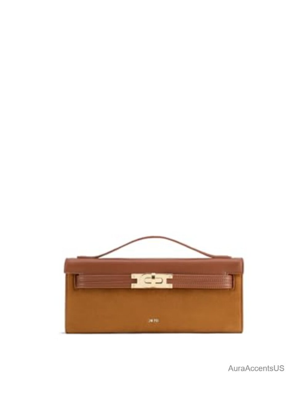 Faux Suede Structured Top Handle Satchel Bag with Gold Hardware